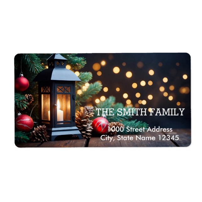 Vintage White Snow Glitter Christmas Tree Holiday Label (Front)