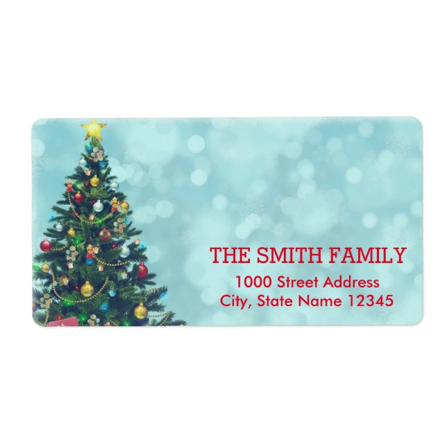 Vintage White Snow Glitter Christmas Tree Holiday  Label (Front)