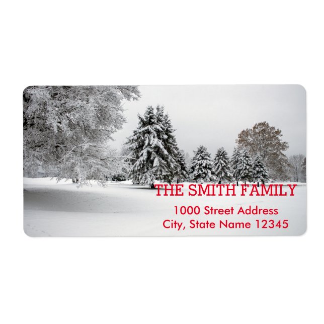 Vintage White Snow Glitter Christmas Tree Holiday Label (Front)