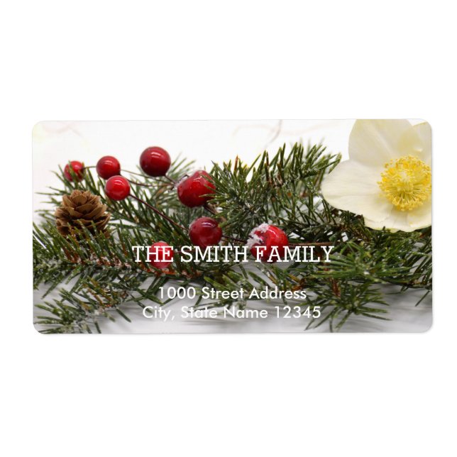 Vintage White Snow Glitter Christmas Tree Holiday Label (Front)