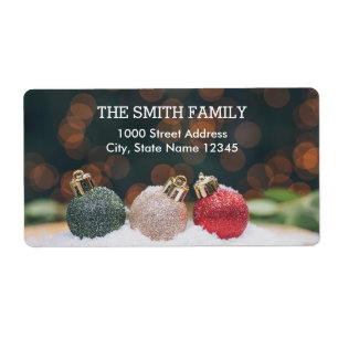 Vintage White Snow Glitter Christmas Tree Holiday Label