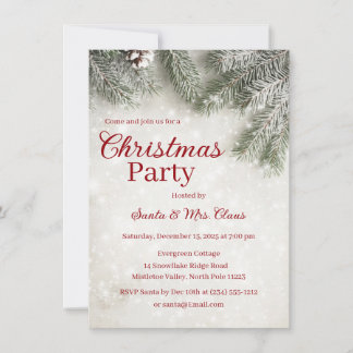 Vintage White Snow Sparkle Pinecone and Branches Invitation