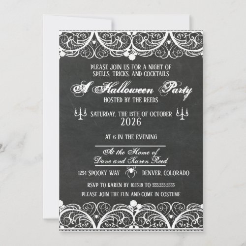 Vintage White Spider Lace Halloween Party Invitation