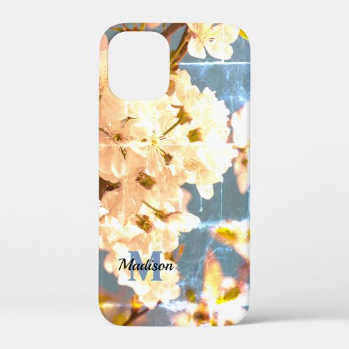 Vintage White spring flower blossom Monogram Case_ iPhone 12 Mini Case