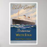 Vintage White Star Britannic Ship Co. Poster Print at Zazzle