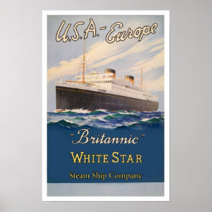 Vintage White Star Britannic Ship Co. Poster Print