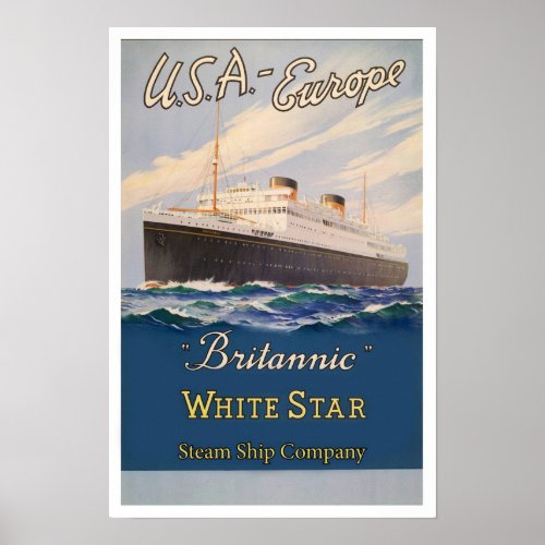 Vintage White Star Britannic Ship Co Poster Print
