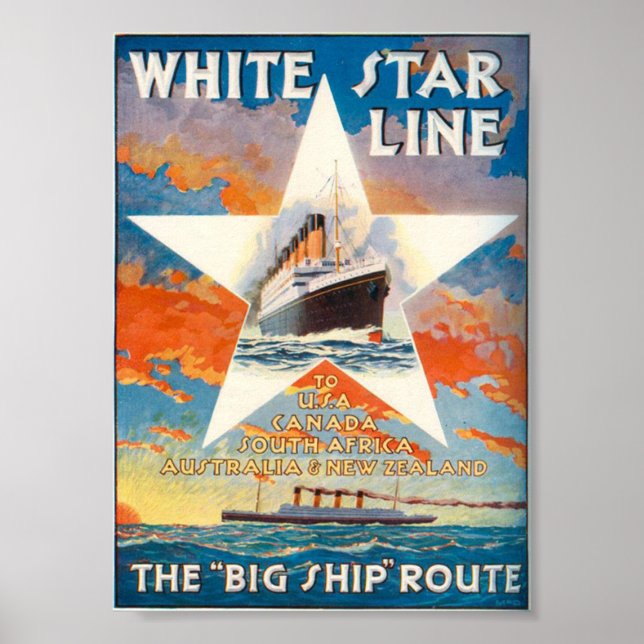 Vintage White Star Line Travel Poster (Front)