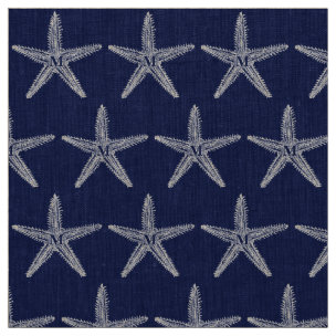 Vintage Navy Blue Starfish Monogram Coastal Linen Fabric | Zazzle