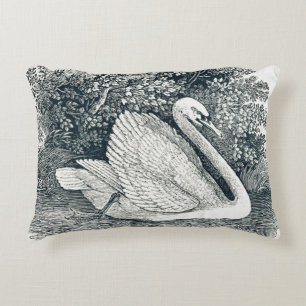 Vintage White Swan by Thomas Bewick Accent Pillow