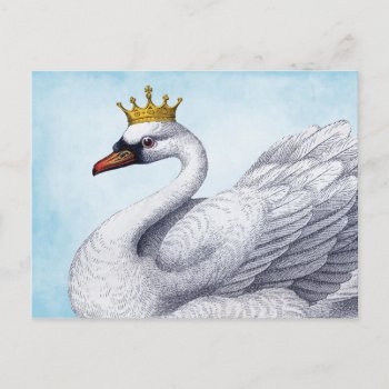 Vintage White Swan In Gold Crown Postcard by Charmalot at Zazzle