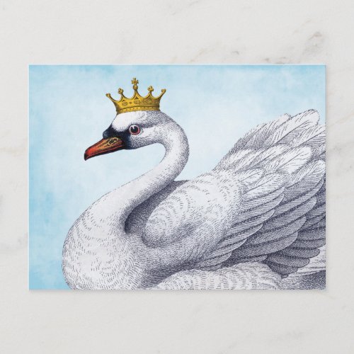 Vintage White Swan in Gold Crown Postcard