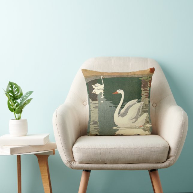 Vintage White Swans Kids Bedroom Throw Pillow (Chair)