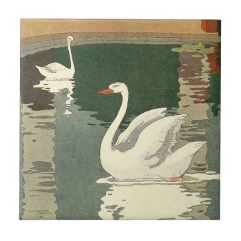Vintage White Swans Wildlife Ceramic Tile by kidslife at Zazzle