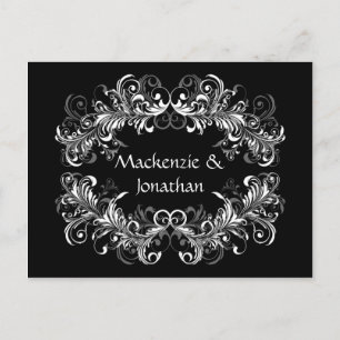 Vintage White Swirls on Black Save The Date Announcement Postcard