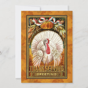 Vintage White Thanksgiving Turkey Invitation