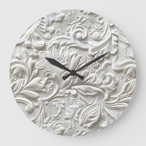 Vintage white tooled leather large clock