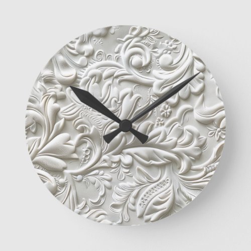 Vintage white tooled leather round clock
