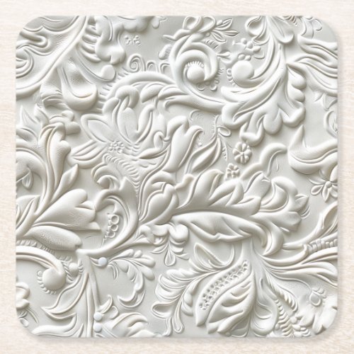 Vintage white tooled leather square paper coaster