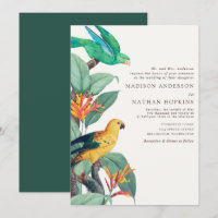 Vintage White Tropical Bird Wedding Invitation