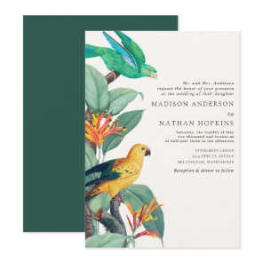 Vintage White Tropical Bird Wedding Invitation
