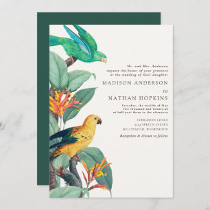 Vintage White Tropical Bird Wedding Invitation
