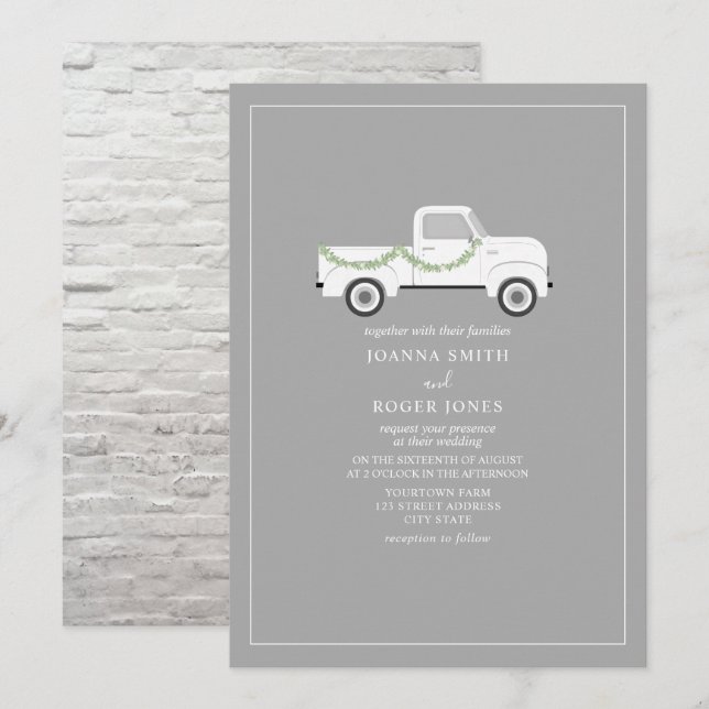 Vintage White Truck Wedding Invitation (Front/Back)