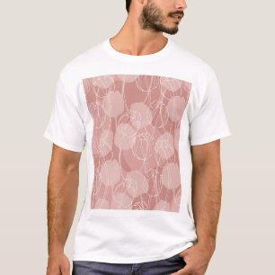 Vintage White Tulips Pink Background T-Shirt