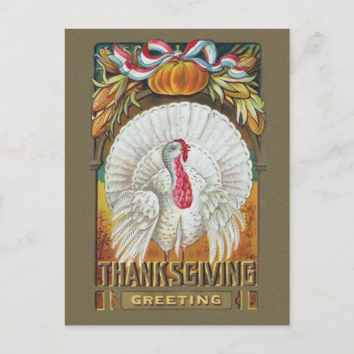 Vintage White Turkey and Thanksgiving Greeting Postcard