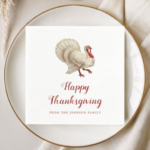 Vintage White Turkey Happy Thanksgiving Dinner Napkins