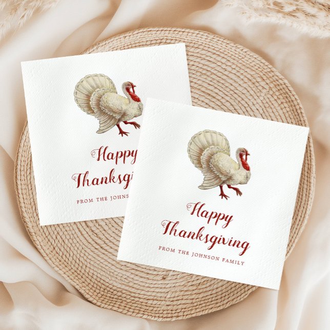 Vintage White Turkey Happy Thanksgiving Dinner Napkins (Vintage White Turkey Happy Thanksgiving Dinner Napkins)
