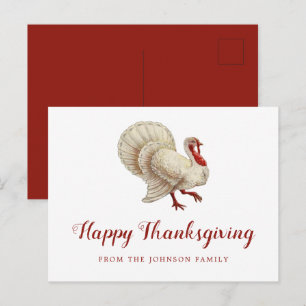Vintage White Turkey Happy Thanksgiving Greetings Postcard