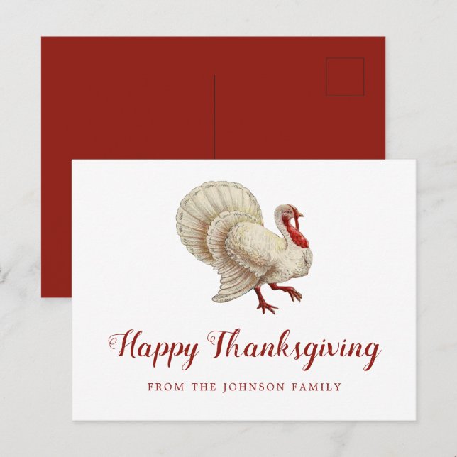Vintage White Turkey Happy Thanksgiving Greetings Postcard (Front/Back)