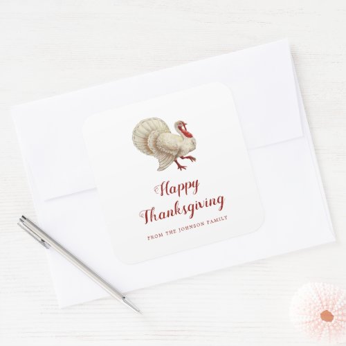 Vintage White Turkey Happy Thanksgiving Square Sticker