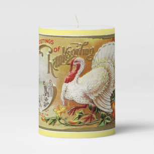Vintage White Turkey Thanksgiving Pillar Candle