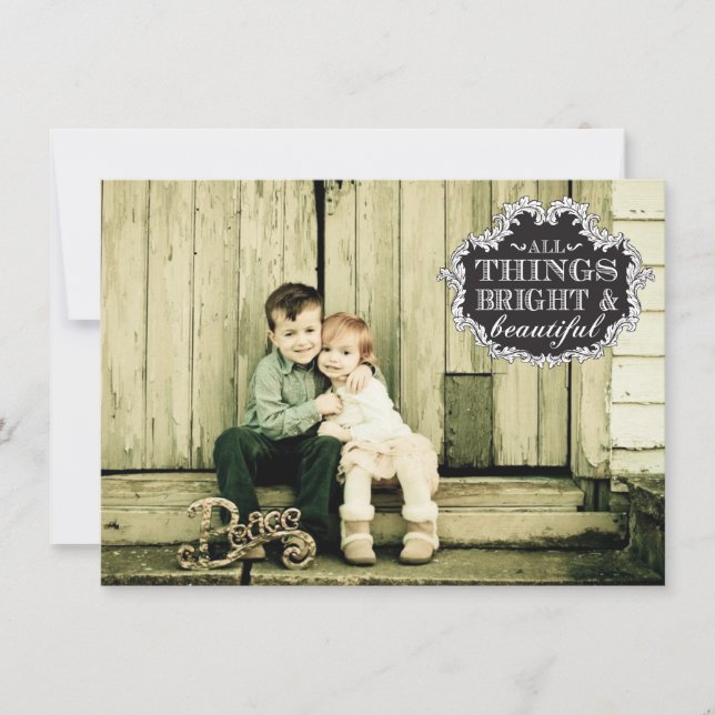 Vintage White Typography Christmas Photo Card (Front)