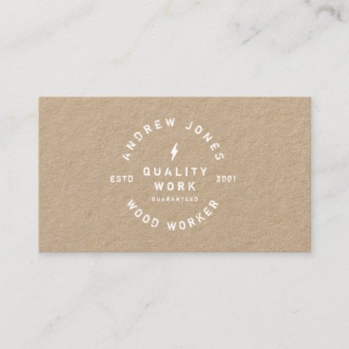 Vintage white typography rustic brown kraft paper business card