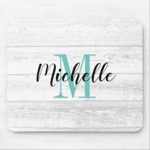 Vintage white wood grain panel custom monogram mouse pad
