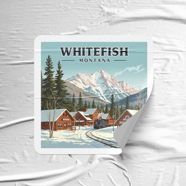 Vintage Whitefish Montana Square Sticker (Creator Uploaded)