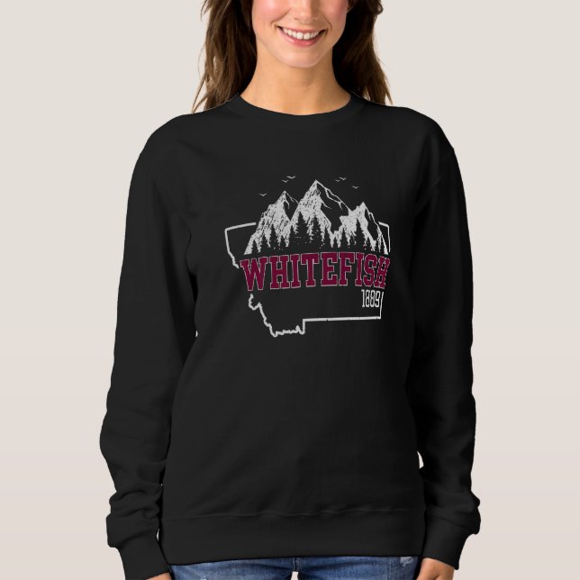 Vintage Whitefish Mountain Montana State Map Colle Sweatshirt (Front)