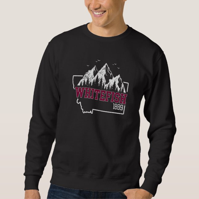 Vintage Whitefish Mountain Montana State Map Colle Sweatshirt (Front)