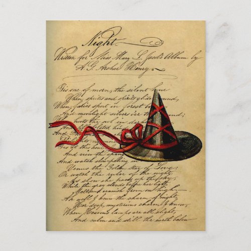 Vintage Wicca Chic Witch Hat Night Rhyme Postcard