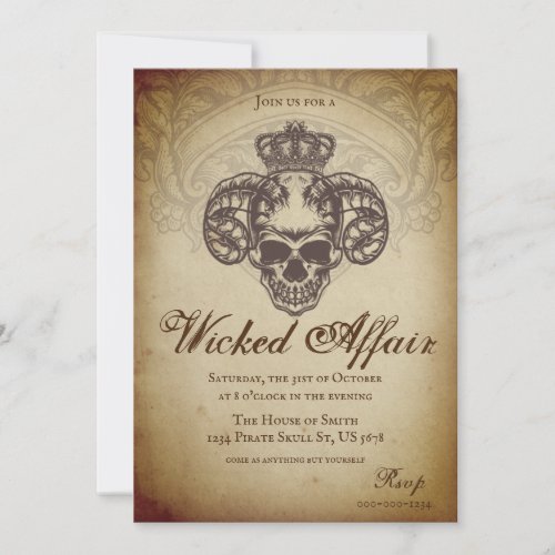 Vintage Wicked Affair Gothic Skull Halloween Party Invitation