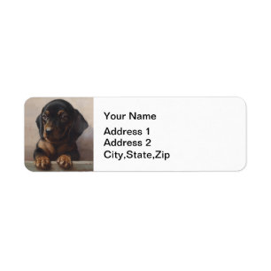 Vintage Wiener Dog Puppy Portrait Oil Painting Label