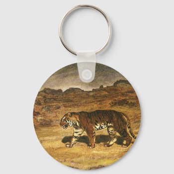 Vintage Wild Animal  Bengal Tiger Roaming Plains Keychain by Tchotchke at Zazzle