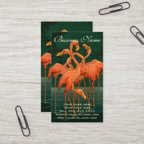 Vintage Wild Animal Birds Tropical Pink Flamingos Business Card