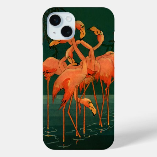 Vintage Wild Animal Birds Tropical Pink Flamingos iPhone 15 Plus Case