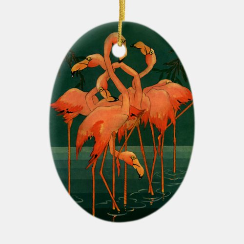 Vintage Wild Animal Birds Tropical Pink Flamingos Ceramic Ornament