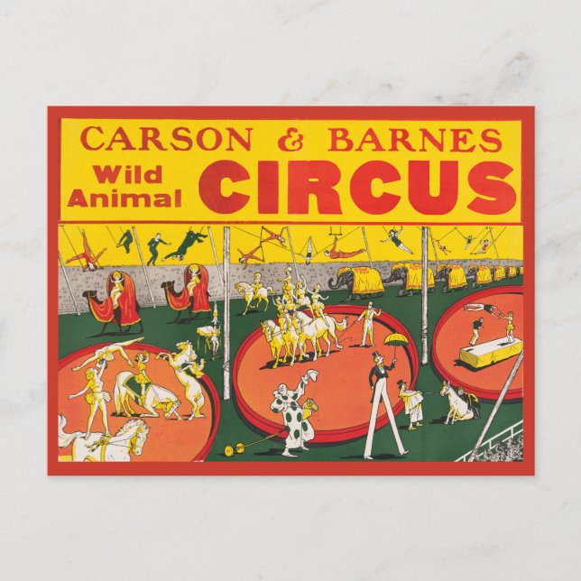 Vintage Wild Animal Circus Poster Postcard (Front)