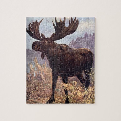 Vintage Wild Animal Moose or Elk by CE Swan Jigsaw Puzzle